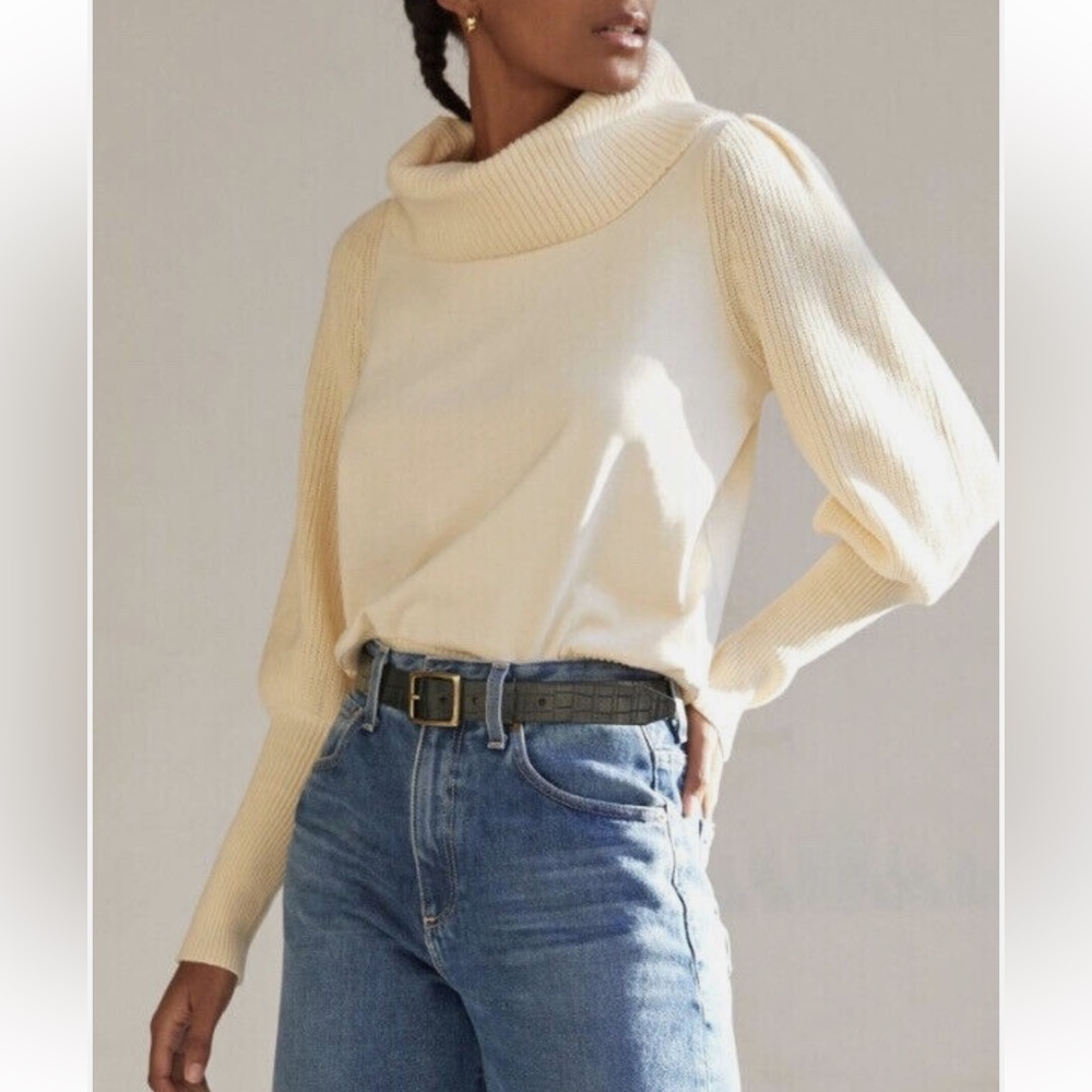Anthropologie Dolan Cotton Cream Cowl Neck Bell Sleeved Luxury Designer Sweater
